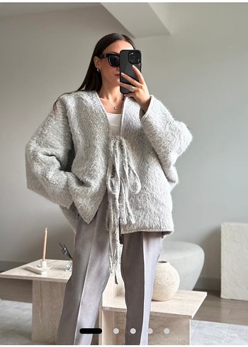 Gri Örgü Midi kaban - Görsel 4