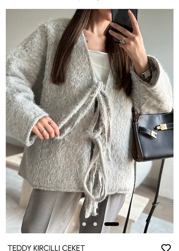 Gri Örgü Midi kaban - Görsel 5