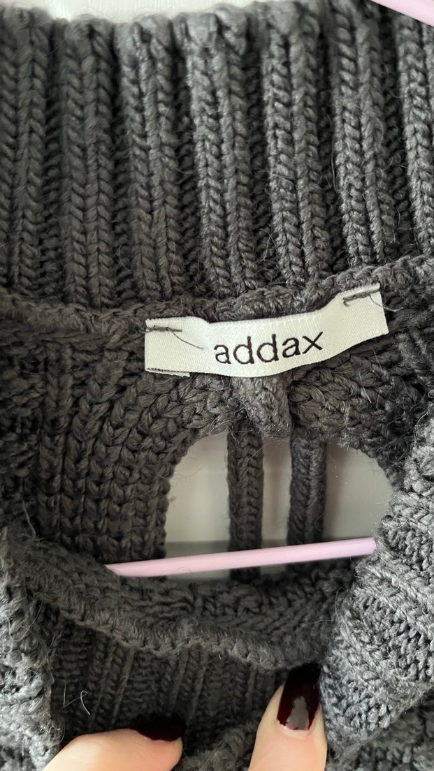 Gri Boğazlı Örgü Kadın Süveter - Görsel 3