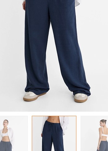 Lacivert Rahat Kesim Keten Kadın Pantolon - Görsel 4