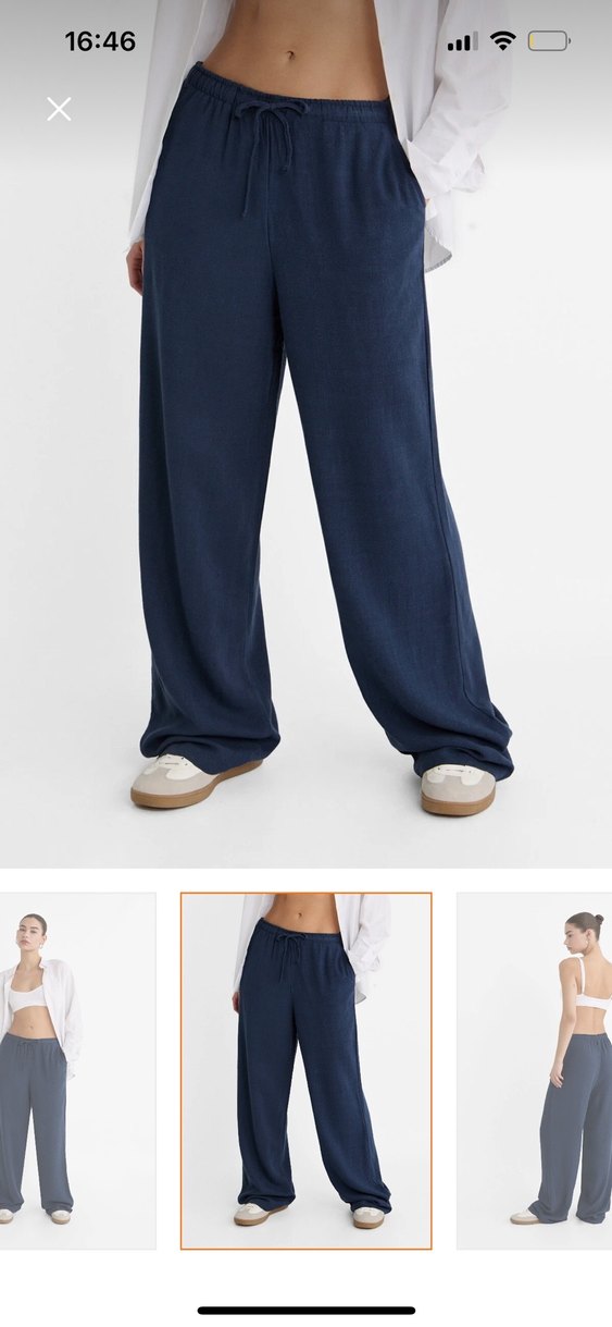 Lacivert Rahat Kesim Keten Kadın Pantolon - Görsel 4