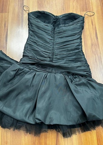 Zara Siyah Straplez drapeli Abiye Elbise