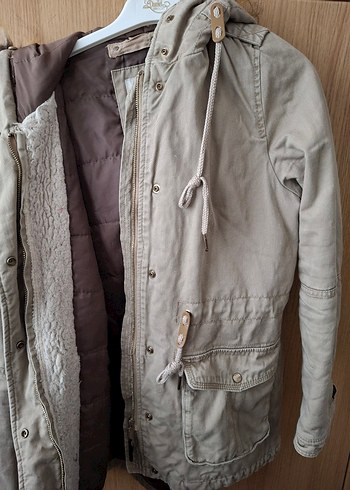 Bej Kürklü Midi Kadın Mont - Görsel 2