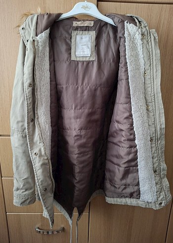 Bej Kürklü Midi Kadın Mont - Görsel 4