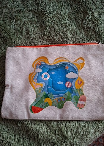 Kozmetik Plaj  Çantası, Çok Renkli, Baskılı, Pastel - Görsel 2