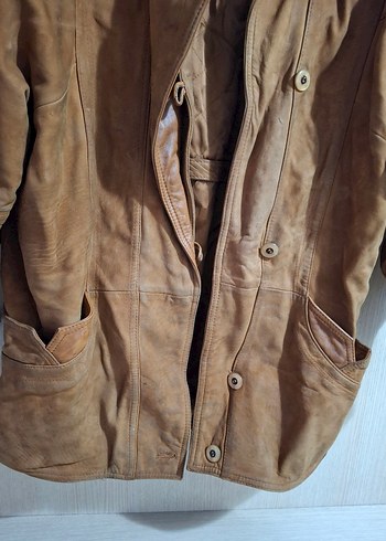 Düğmeli Kahverengi Deri Erkek Ceket Mont - Görsel 6