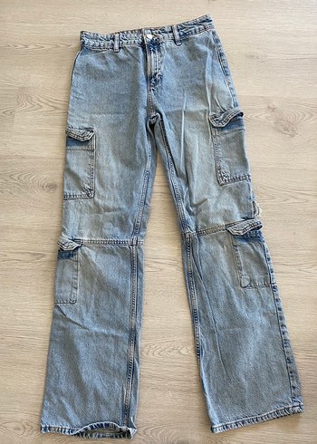 Kargo pantolon Geniş Kesim Mavi Denim Kadın Pantolon