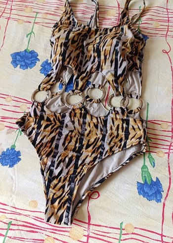 Kahverengi Yılan Desenli Tokalı Kadın Mayo - Görsel 4