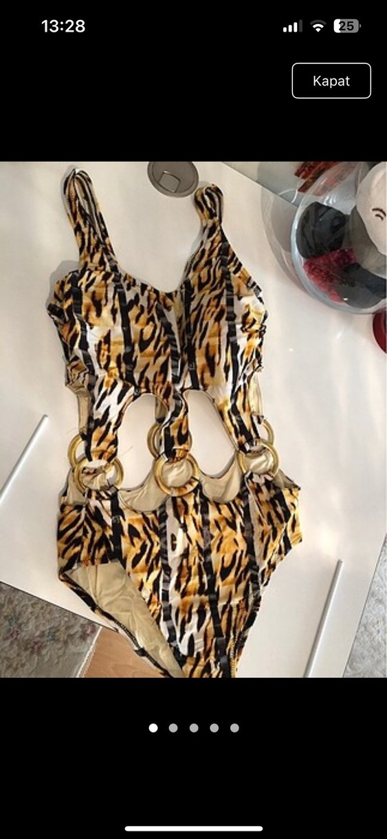 Kahverengi Yılan Desenli Tokalı Kadın Mayo - Görsel 2