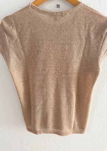 Massimo Dutti Bej Kısa Kollu Keten Tişört