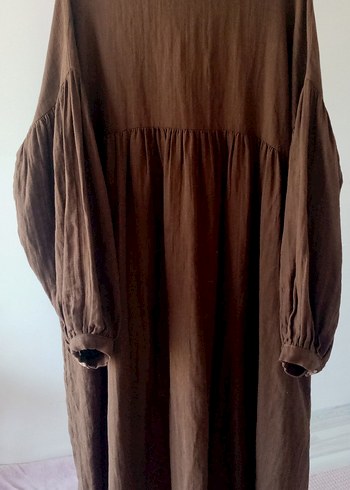 Diğer Keten Kumaşlı Camel Renk Uzun Salaş Elbise