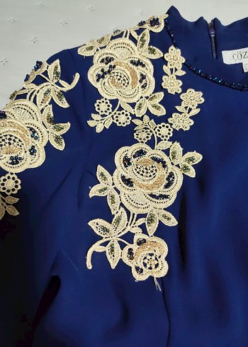 Uzun Kollu Mavi Abiye Elbise - Görsel 5