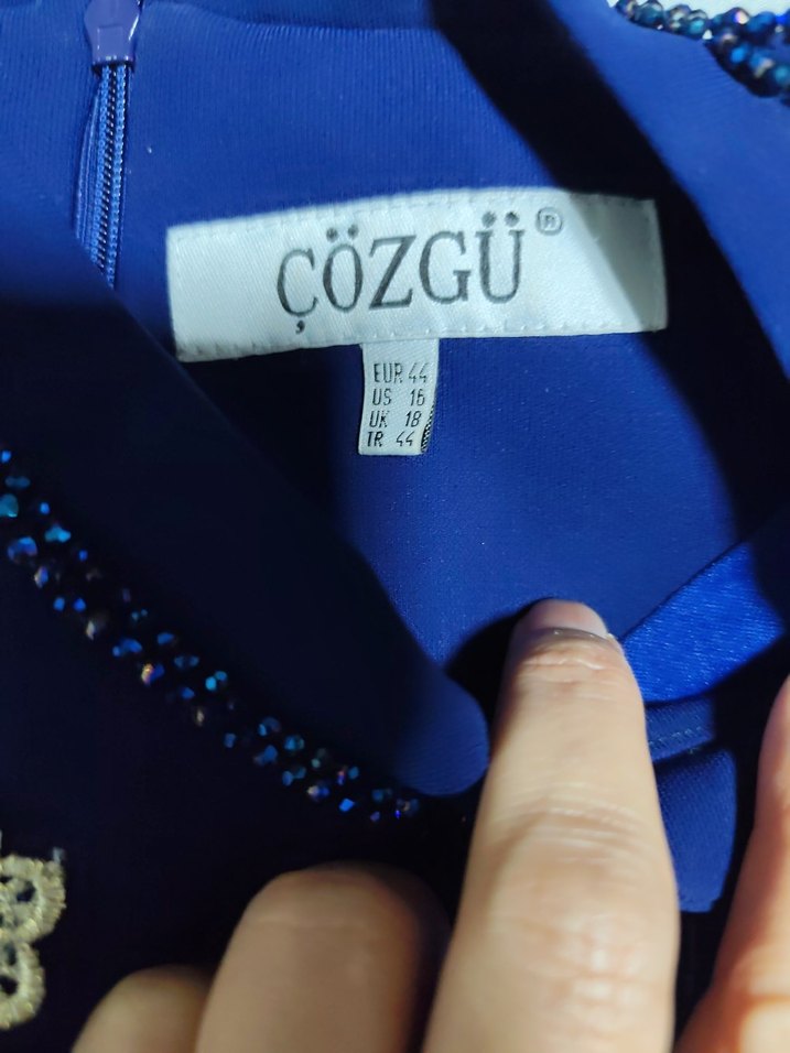 Uzun Kollu Mavi Abiye Elbise - Görsel 4