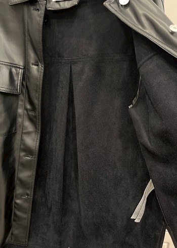 Düğmeli Siyah Deri Kadın Ceket - Görsel 3