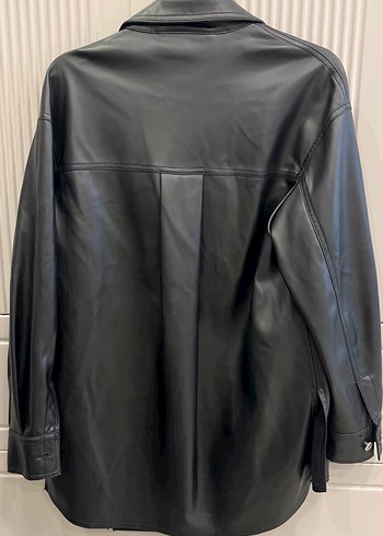 Düğmeli Siyah Deri Kadın Ceket - Görsel 4