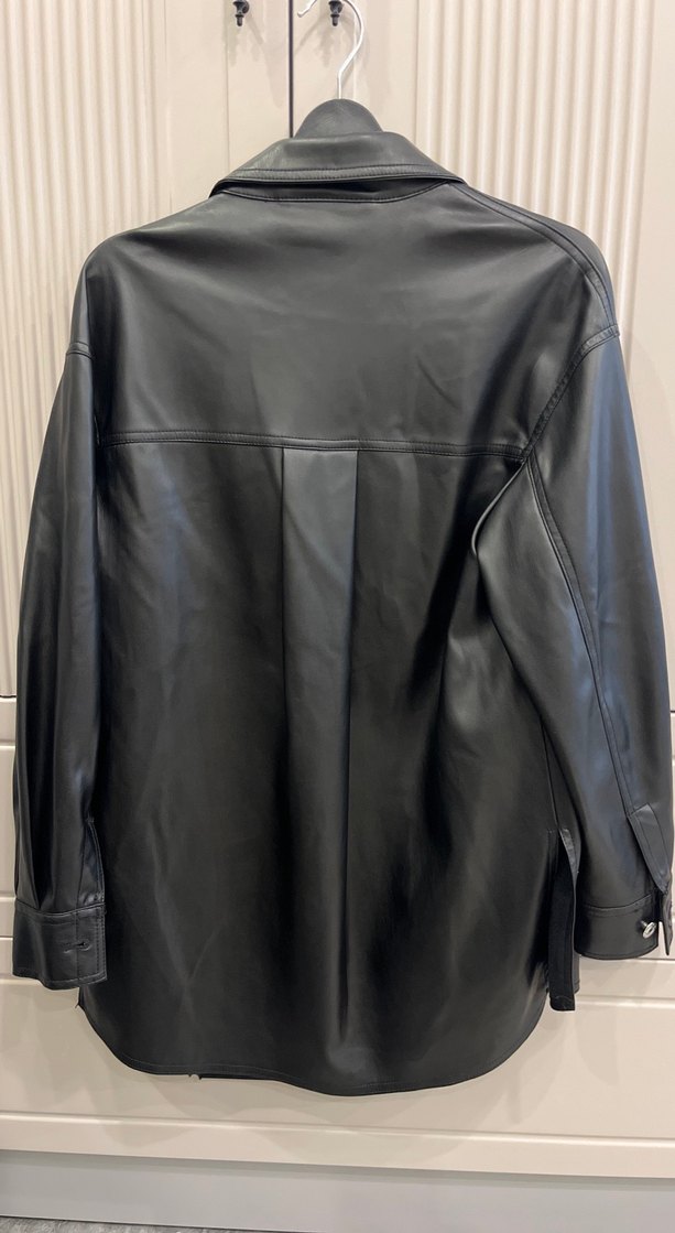 Düğmeli Siyah Deri Kadın Ceket - Görsel 4