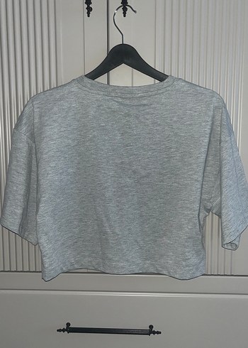 Mavi Gri Kısa Kollu Crop Tişört - Görsel 2