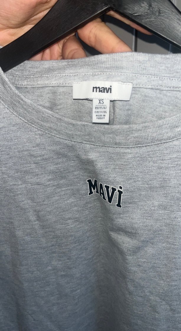 Mavi Gri Kısa Kollu Crop Tişört - Görsel 3