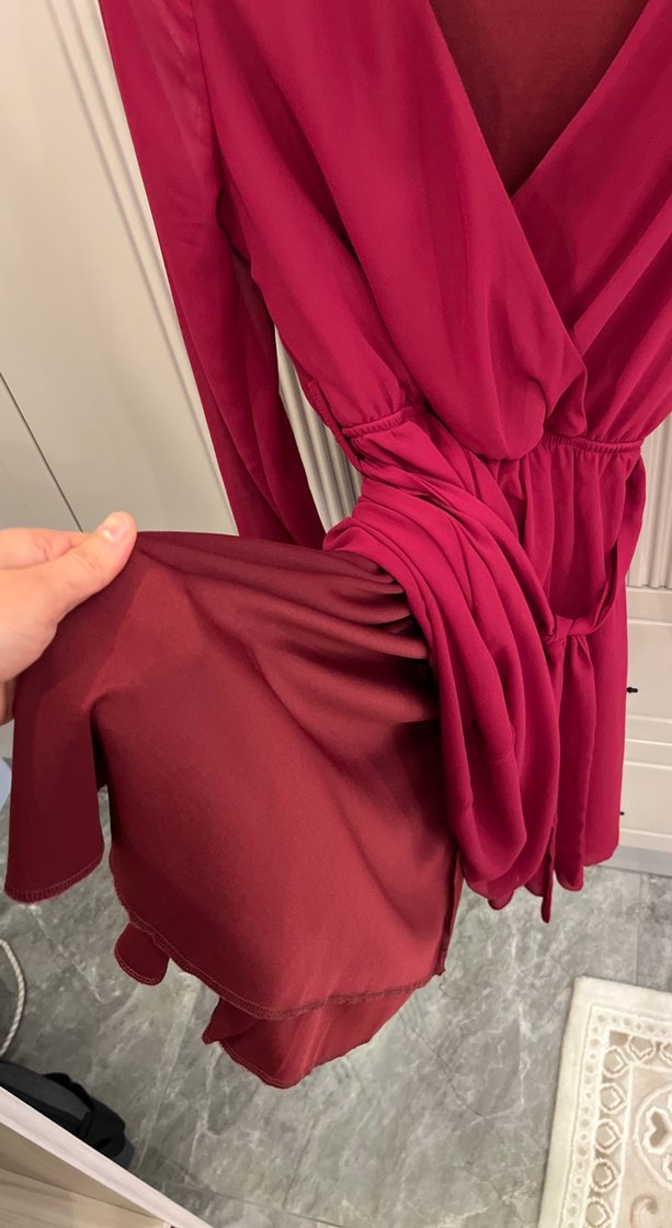 Bordo Midi Kadın Elbise - Görsel 4