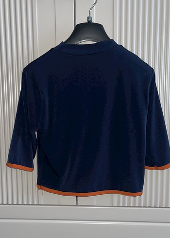 Koyu Mavi Kısa Kollu Crop Top - Görsel 2