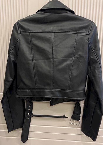 Kadın Siyah Deri Biker Ceket - Görsel 3