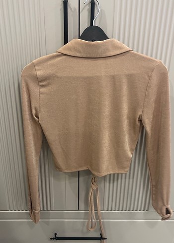 Bej Düğmeli  kadife  Gömlek - Görsel 3