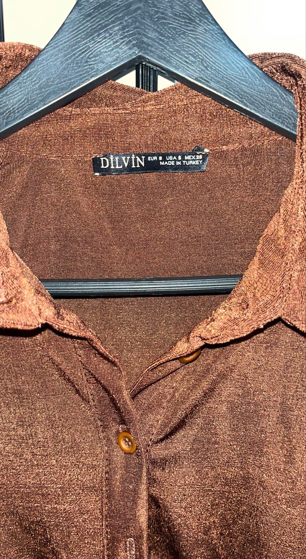 Düğmeli Kahverengi Süet Kadın Gömlek - Görsel 2