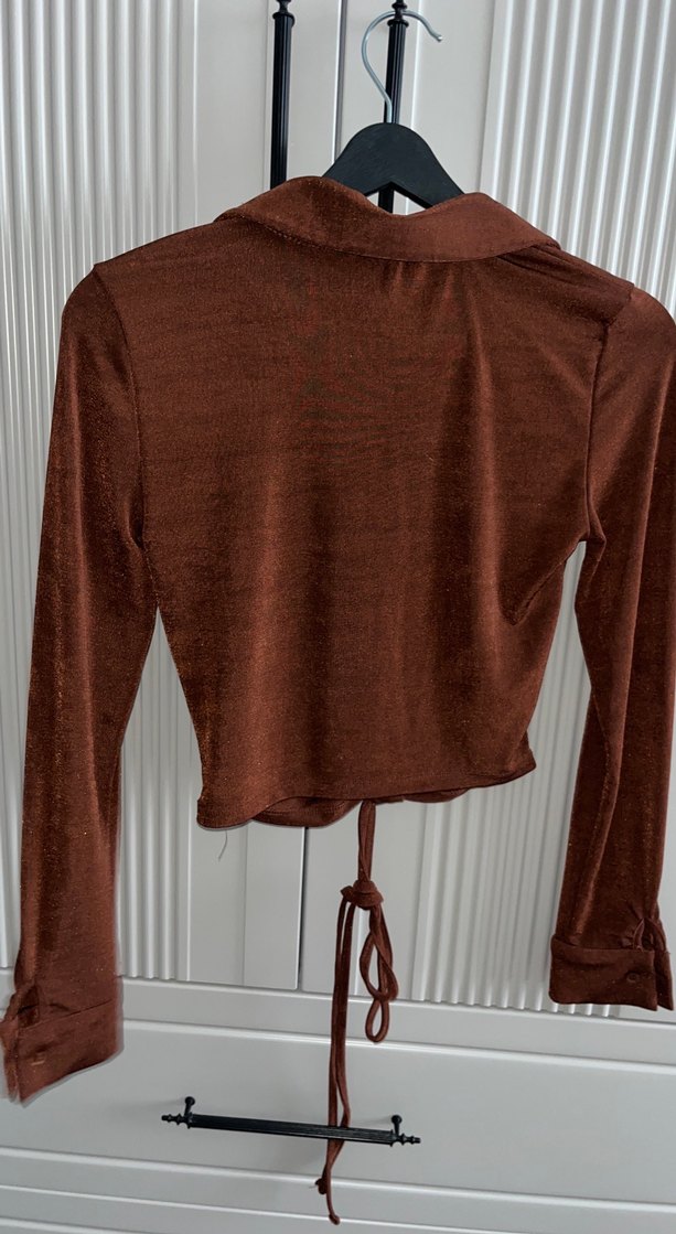 Düğmeli Kahverengi Süet Kadın Gömlek - Görsel 3