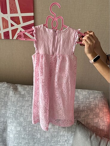 Pembe doğal kumaştan şık elbise - Görsel 3