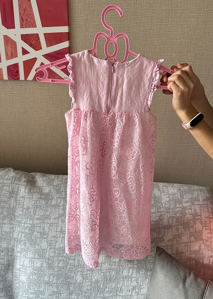 Pembe doğal kumaştan şık elbise - Görsel 3