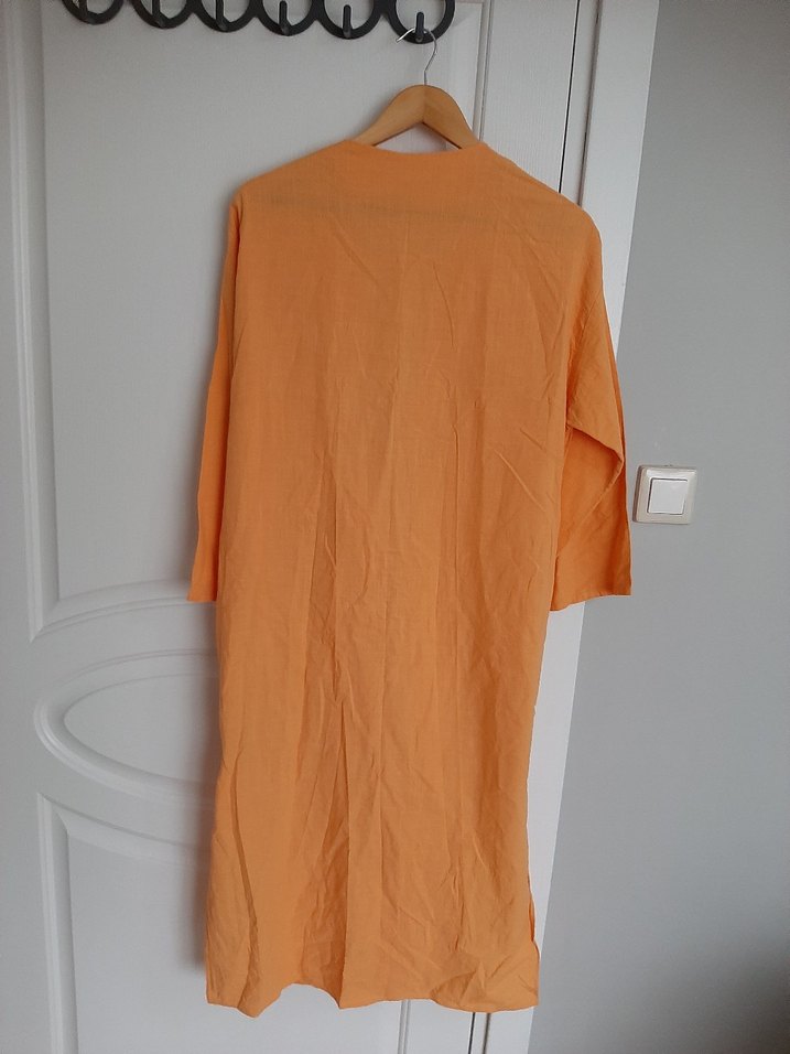 Turuncu Uzun Kadın Kimono - Görsel 5