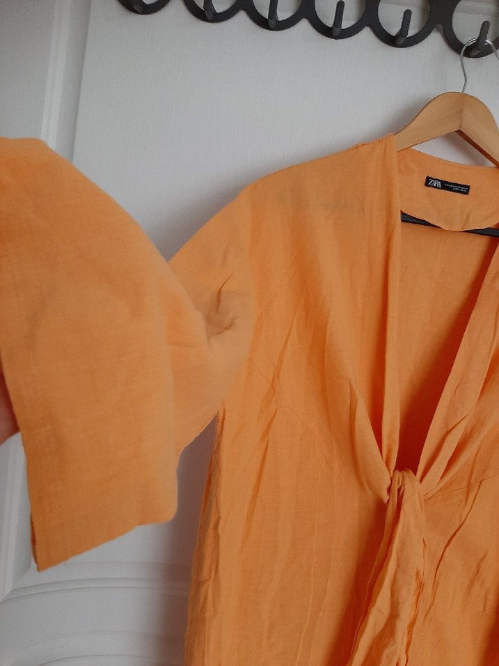 Turuncu Uzun Kadın Kimono - Görsel 2