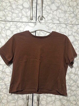 Kahverengi crop tişört