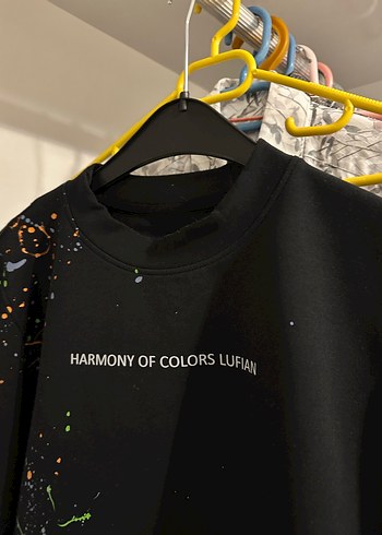 s Beden Lufian Siyah Baskılı Pamuklu Sweatshirt