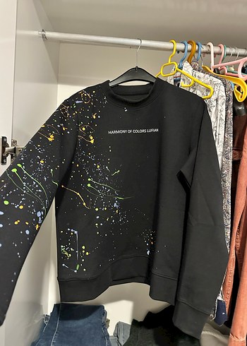 Lufian Siyah Baskılı Pamuklu Sweatshirt