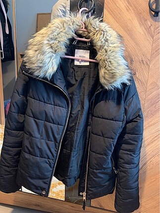 Siyah şişme mont tak çıkar peluşlu