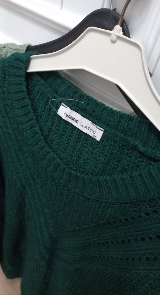 Kadın Yeşil Örgü Bohem Triko Kazak - Görsel 2