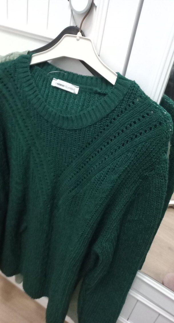 Kadın Yeşil Örgü Bohem Triko Kazak - Görsel 3