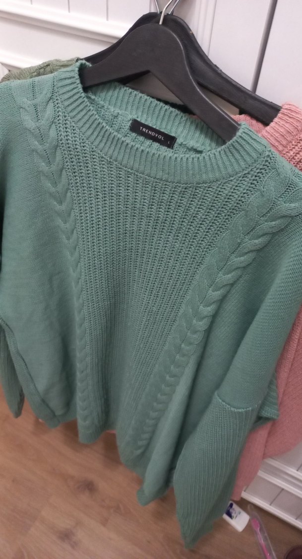 Yeşil Örgü Salaş Kadın Kazak - Görsel 3