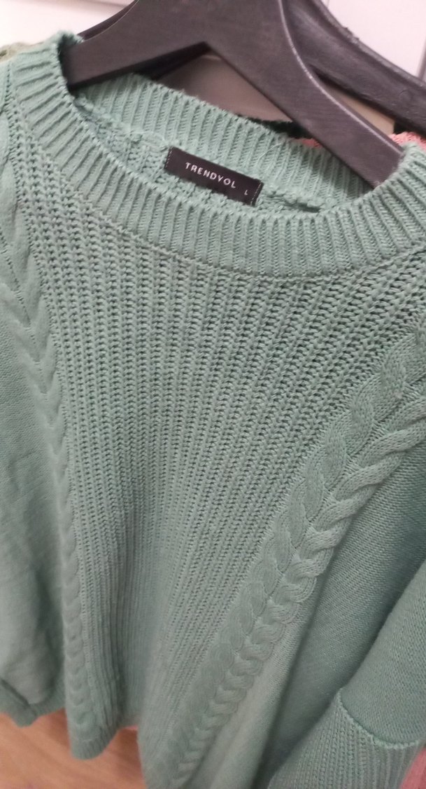 Yeşil Örgü Salaş Kadın Kazak - Görsel 2