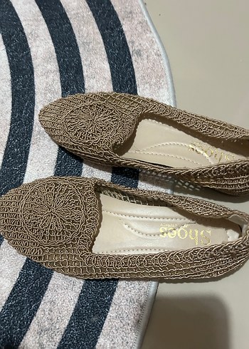 Bej Örgü Detaylı Kadın Espadril Topuklu Babet Hasır Babet - Görsel 2