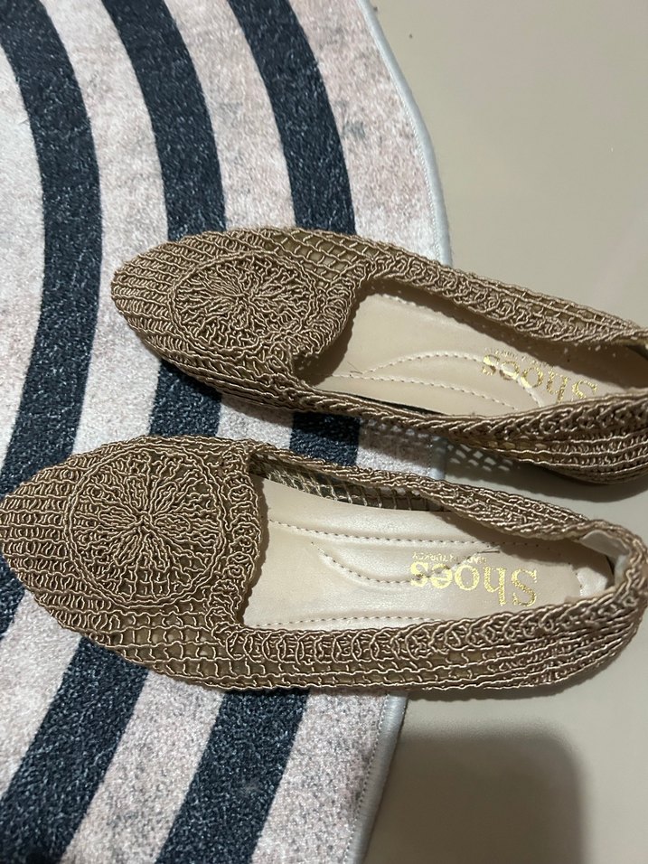 Bej Örgü Detaylı Kadın Espadril Topuklu Babet Hasır Babet - Görsel 2