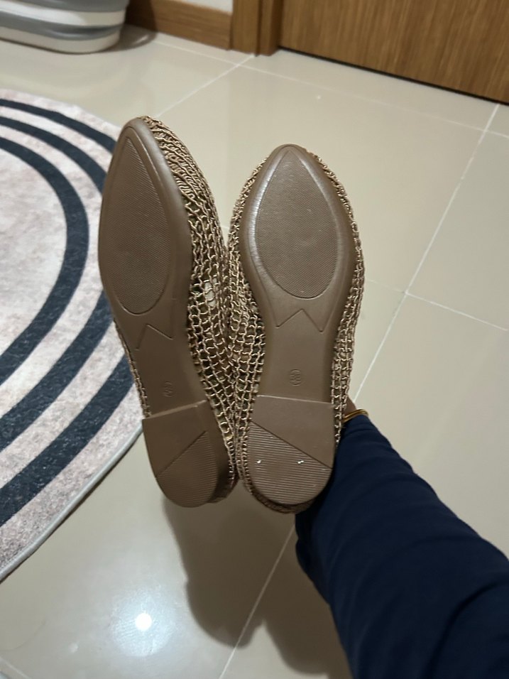 Bej Örgü Detaylı Kadın Espadril Topuklu Babet Hasır Babet - Görsel 3