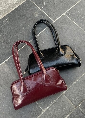 Bordo Baget Kol Çantası Vintage Bowling Çanta