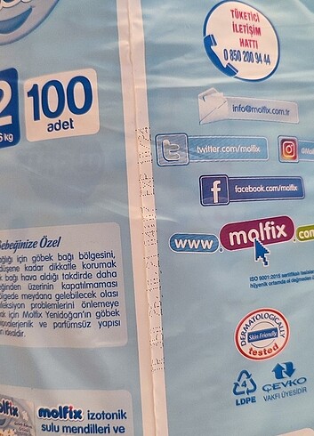 2 Beden: 3-6 kg Beden MOLFİX 2 NUMARA BEZ