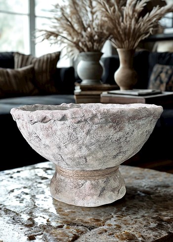 Bej Gri Dokulu Dekoratif Vazo - Görsel 2