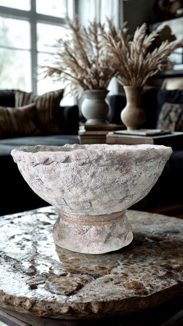 Bej Gri Dokulu Dekoratif Vazo - Görsel 2