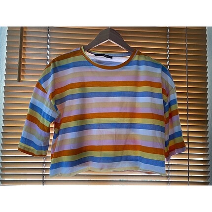 Renkli cizgili oversize t-shirt