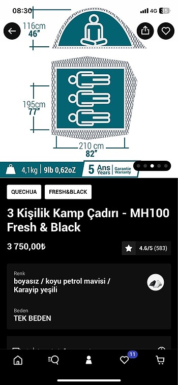 3 kisilk kamp Çadırı Fresh cadır