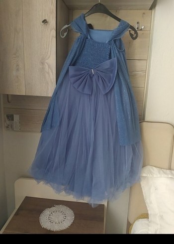 Mavi Straplez Çocuk Elbise Fırfırlı Denim - Görsel 3